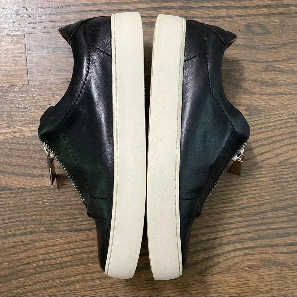 FRYE Lena Zip Up Platform Black Polished Soft Full Grain Leather Sneaker Size 7